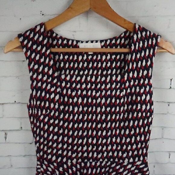 ERI + ALI RED WHITE & BLUE DESIGN PRINT SLEEVELESS SQUARE NECK PEPLUM TOP XS - Picture 5 of 9